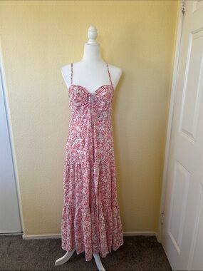 Blush Pink Floral Tie-Front Maxi Dress